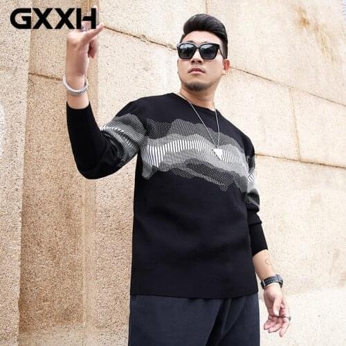 GXXH New Autumn Winter Jacquard Sweaters Men Crew Neck Knittwear Oversized Korean Style Mens Pullover Sweater Plus Size 6XL 7XL