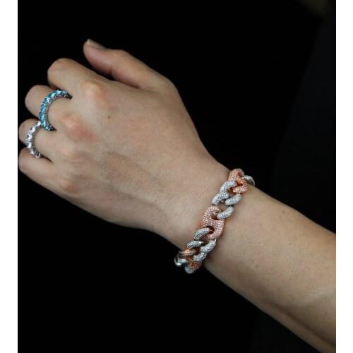 New two tone Iced Out curb Bracelet bracelet heavy cuban Chain Fashion Hip Hop Jewelry Women Men hip hop Chain bracelet jewelry