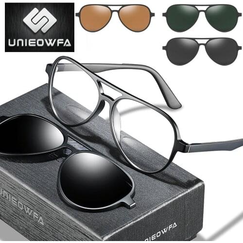 Aviation Prescription Glasses Men Optical Bifocal Progressive Eyeglasses Myopia Polarized Magnet Clip on Sunglasses 1.74 Lens
