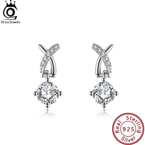 ORSA JEWELS OL Style 925 Sterling Silver Drop Earrings with Big CZ Earrings Elegant Party Jewelry Accessories for Women APE13