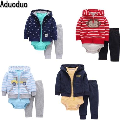 Fall Spring Baby Boys and Girls outwear coats 3pcs sets Hooded Cardigan + Long sleeve baby bodysuit + pants drop shipping 6-24m