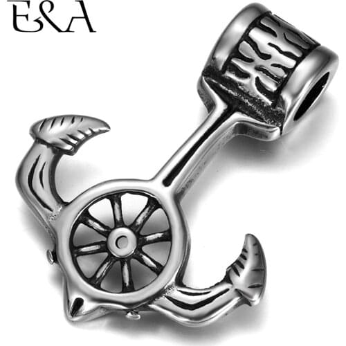 2pieces Stainless Steel Anchor Rudder Pendant 6mm Hole for Necklace DIY Accessories Findings Jewelry Making Men Viking Charm