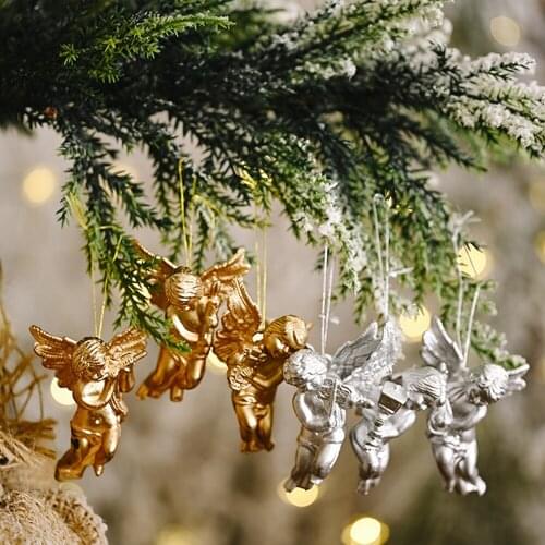 Christmas Tree Pendant Decorations Christmas Little Angel Electroplating Gold Silver Home Furnishing Store Window Six Pack