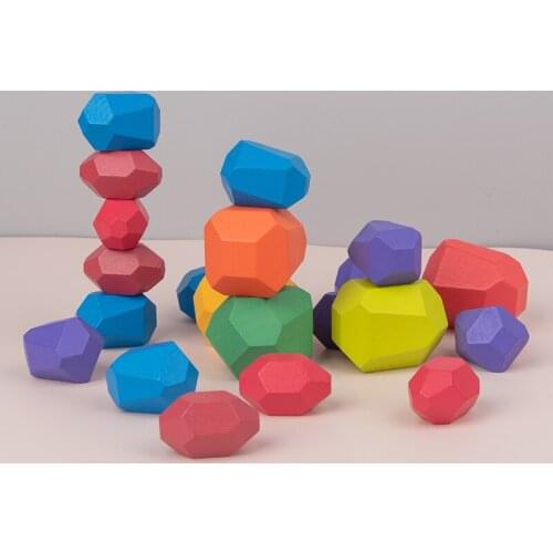 Rainbow Wooden Toy Wooden Colored Stone Jenga Building Block Educational Toy Creative Different Style Stacking Game