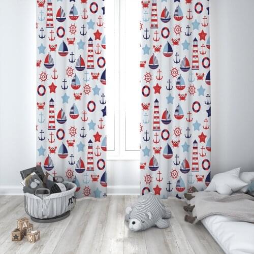 Curtains Children 3D Printed Decorative Items Home Childrens Room Crab Starfish Sailing Red Blue Model 027