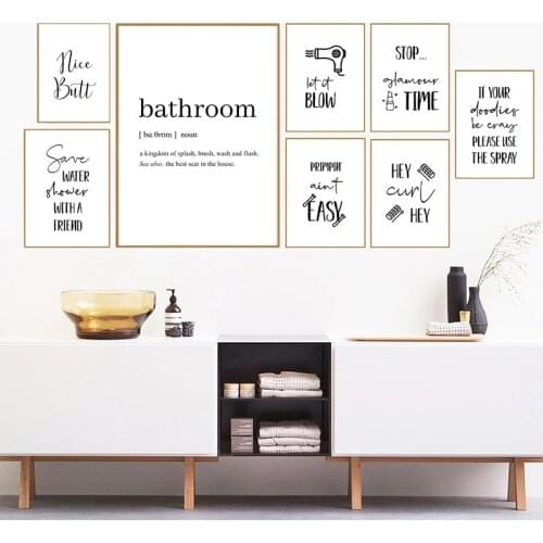 Funny Bathroom Quotes Prints Modern Minimalist Poster Wall Art Decor Black and White Picture Toilet Decoration