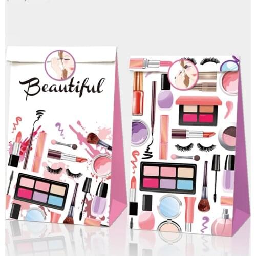 SPA Makeup Theme Gifts Candy Bags Wedding Birthday Party Decorations with Stickers Paper Gifts Bags for Kids Party Favors