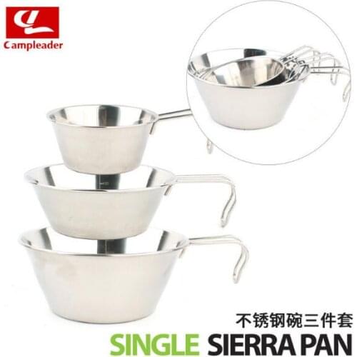 Outdoor stainless steel bowl three-piece picnic rice bowl portable barbecue folding cup mountaineering water cup camping cookwar