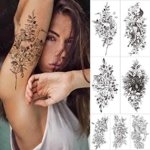 Waterproof Temporary Tattoo Sticker Fox lotus bird tiger Flash Tattoos Flowers animals Body Art Arm Fake Tatoo Women Men