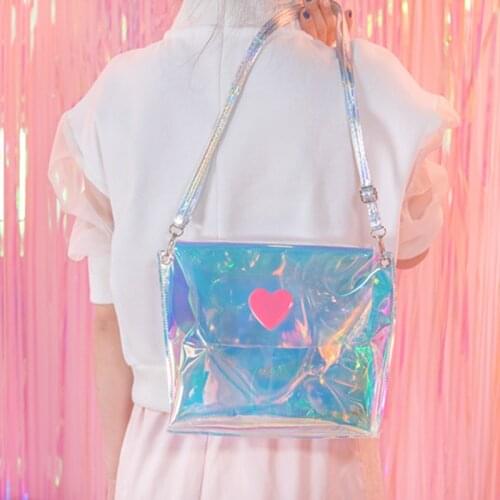 New Laser transparent heart Women Messenger Bucket Bags PU Leather Fashion Shoulder Ladies Girls Handbags Crossbody Bags-45