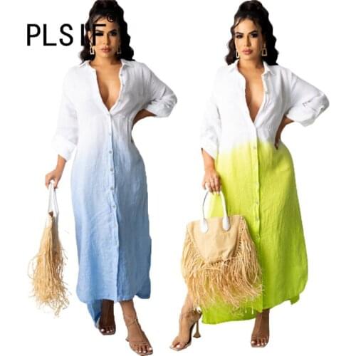 European Design Gradient Color Women Sexy Dress Full Sleeve Casual Women Vestidos Femme Party Wear