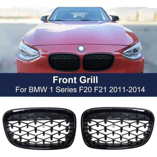 2PCS ABS Diamond Grill Front Bumper Kidney Grilles For BMW 1 Series F20 F21 116i 118i 2011 2012 2013 2014 Replacement Grille