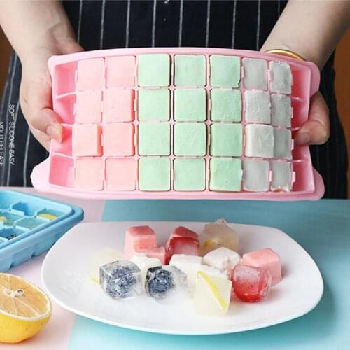 24/36 Grid Food Grade Silicone Ice Tray Home and Lid DIY Ice Cube Mold Square Shape Ice Cream Maker cold Kitchen Bar Accessories