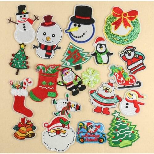 5PCS Christmas Style Patches Cute Snowman Santa Christmas Tree Decor Applique Iron on Patches for Clothing DIY Clothes Stickers