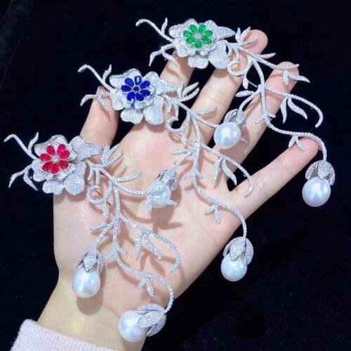 Multicolor zircon flower freshwater pearl white brooch FPPJ wholesale beads nature unique