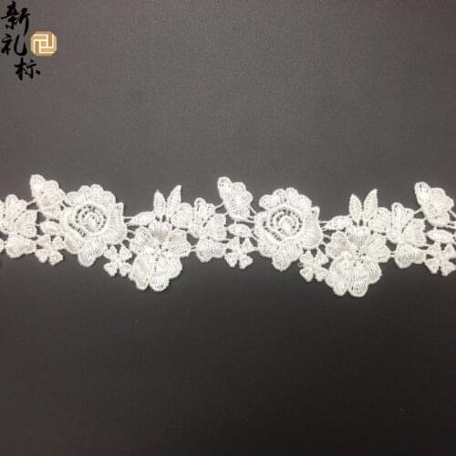 Free Shipping 15Yards 35mm Wide DIY White Lace Trim Embellishment Braid Guipure Flower Ribbon Sewing Craft Home Decoration
