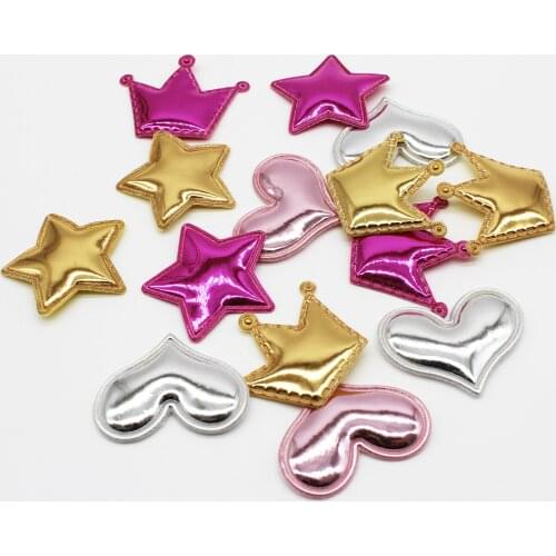 Glitter PU Crown Heart Star Shape Patches Padded Felt Appliques for Hair Clip Hat Cake Decorative DIY Accessories Multicolors