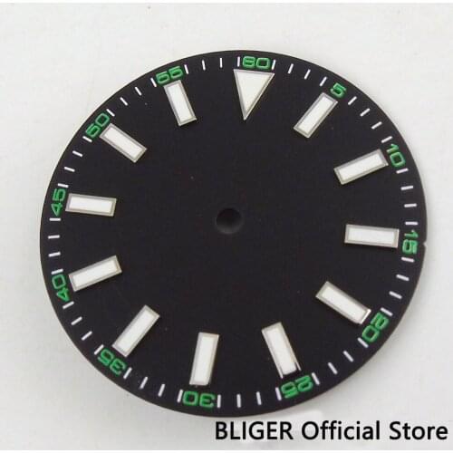 BLIGER 30.8MM Sterile Black Watch Dial Watch Face Luminous White Marks Fit MIYOTA 8215 Mingzhu 2813 Automatic Movement Men 3A