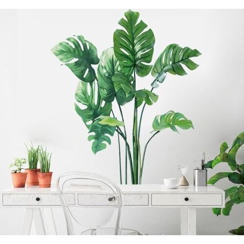 Large Tropical Green Plant Leaves Wall Stickers Home Room Decor Palm PVC Murals