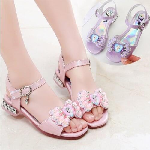 Disney Girls Sandals New Summer Princess Childrens Sandals Rhinestone Soft Sole Korean frozen elsa baby Shoes