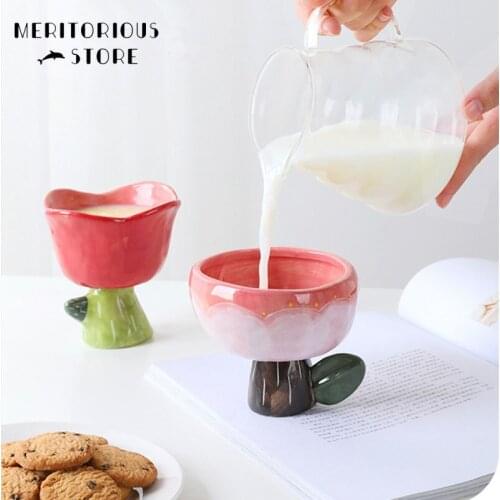 Cutelife Nordic Cute Flower Small Ceramic Mug Coffee Cup Breakfast Dessert Drinking Milk Mug Reusable Creative Couple Gifts Mug