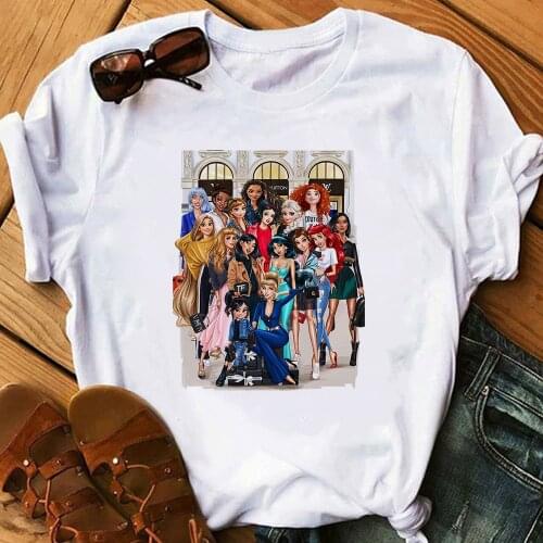 Disney Princesses Get Together Tshirt Streetwear Fashion Womens Clothing Urban Casual Tees Harajuku Summer Clothes Young Woman