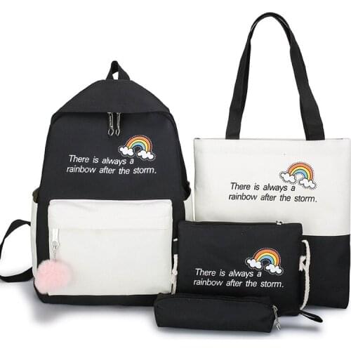 2020 4Pcs/set Canvas School Bags For Teenager Girls Women School Travel Laptop Backpacks College Book Bags Students Back Packs