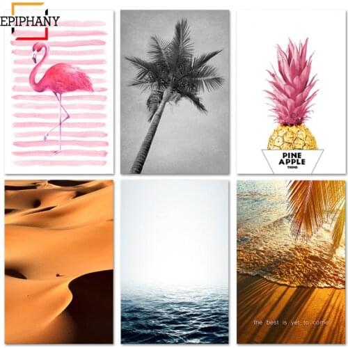 Wall Art Sea Landscape Canvas Poster Nordic Print Flamingo Palm Tree Painting Scandinavian Decoration Picture Living Room Decor