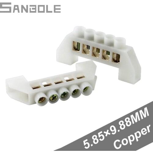 Terminal Blocks White Connect Zero Line Row Terminals 5 Position 5 screws Copper Connection Bridge (10PCS)