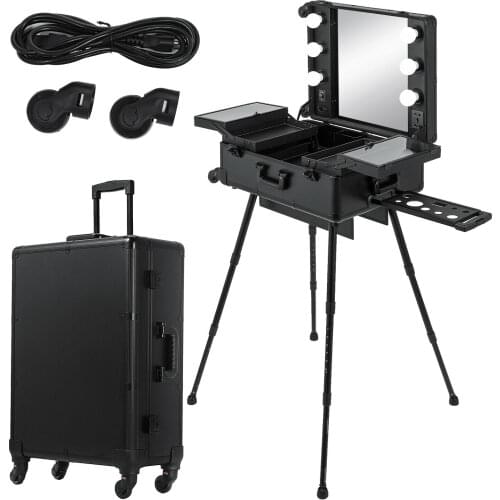 2 in 1 aluminum alloy cosmetic case safety protection trolley case legged LED light to support diversified fields of use