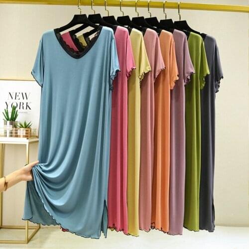 Lace Nightdress Short Sleeve Mom Big Size Loose Homewear Print Soft Sleepwear Fashion Modal Sleepdress KPaCotAkoWka