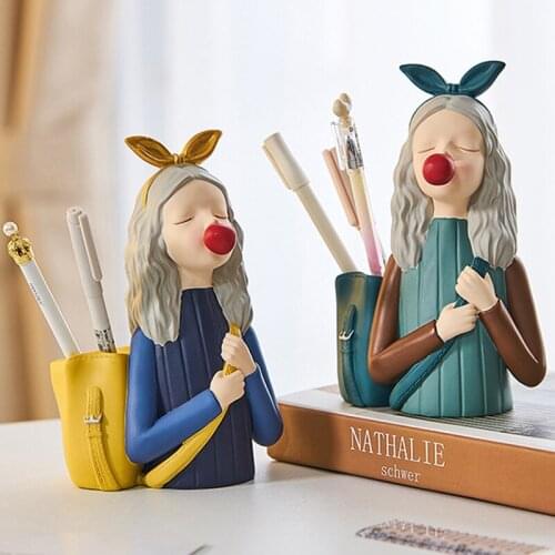 Multifunctional Cute Girl Blowing Bubbles Pen Holder Accessories for Home Office Storage GDeals