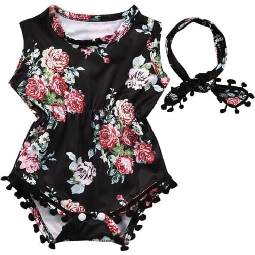 Fashion Baby Girl Bodysuits 2Pcs Cute Newborn Infant Baby Girl Clothing Floral Bodysuits Sleeveless Jumpsuit Summer Baby Clothes