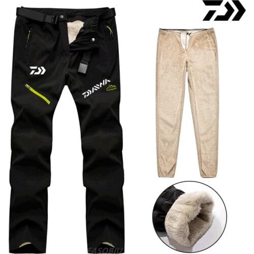 Daiwa Mens Outdoor Fishing Plush Detachable Pants Winter Waterproof Thickened Cashmere Warm Mountaineering Fishing Ski Pants