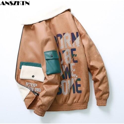 ANSZKTN NEW men Autumn and winter The new Lamb Fur Short Jacket Men Winter Thick Fur Collar Plus Fleece Tooling Bomber Jacket