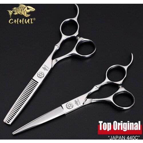 Free Shipping Barber Hairdressing Scissors Professional High Quality 440c japanese steel 6.0 Inch Hair Cutting+Thinning Shears