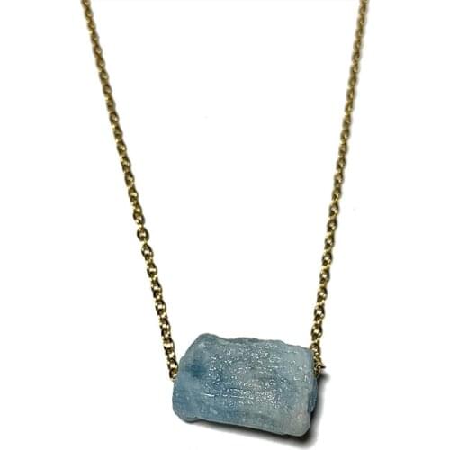 Raw Stone Gem Necklace 100% Natural Amazonite Lapis Lazuli Quartz Made Jewelry for Women Plating Gold Stainless Steel Chain