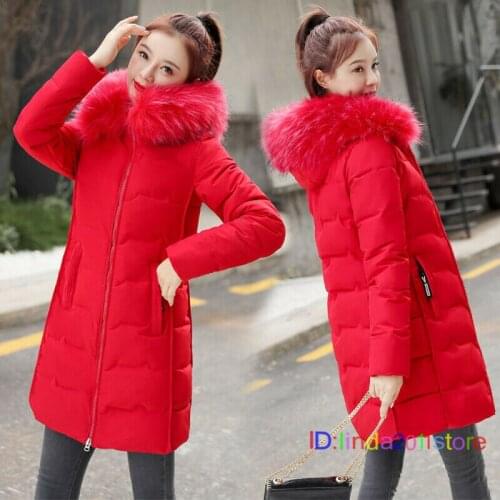Womens Winter Parka Coat Hooded Jacket Quilted Padded Puffer Fur Collar Warm