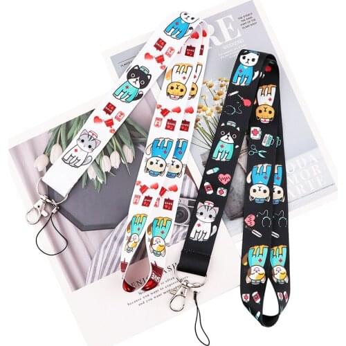 MD725 DMLSKY Cartoon Cat Lanyard For Keys Phone Strap Neck Strap Keychain Lanyards ID Badge Holder For Doctor Nurse
