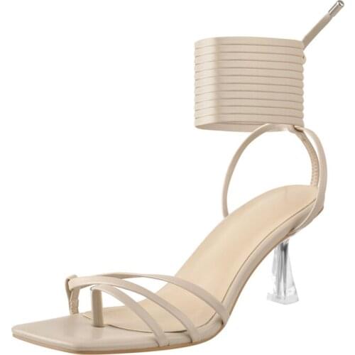 Richealnana 2021 Women Square Split Toe Clear Kitten Low Heels Ankle Wrap Summer Shoes Ladies Fashion Comforty Big Size