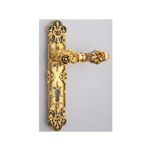 Luxury Hardware Indoor wooden door Zinc Alloy Mechanical Lock Split bedroom Exquisite Golden Carved Handles Lock with Keys 85mm