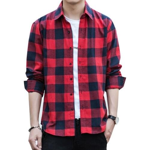 Autumn Mens Plaid Shirt Long Sleeve Casual Plaid Shirt Men Fashion Slim Fit Chemise Homme Mens Checkered Shirts Top Blouse Male