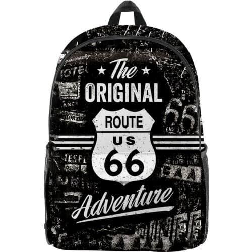 2021 3D Route 66 Men Women Backpack Oxford School Bag High Capacity Teenager Girl Child Bag Travel Backpack