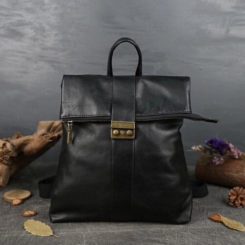MODITIN New Arrival Vintage Backpack Hight Quality Genuine Leather Knapsack Solid Black Color рюкзак женский