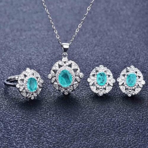 Imitation of natural paraiba ring luxury CLS treasure stud earrings set jewelry set