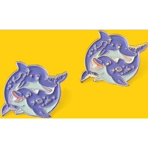 Blue Couple Dolphins Noble Enamel Pins And Brooches Clothes Jackets Bag Lapel Pin Badge Jewelry Gift From A Friend Wholesale
