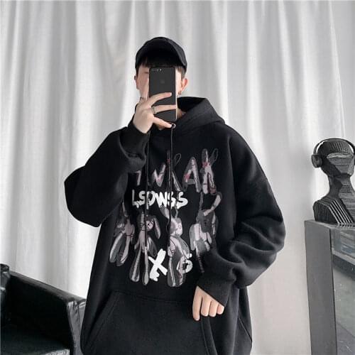 Black Oversized Bear Hoodie Streetwear Men Hip Hop Cartoon Sweatshirt Girls Tops Casual Funny Spring Autumn Japan Hoodies Male