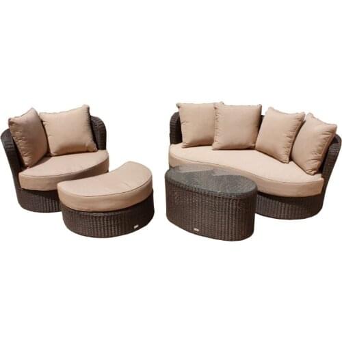 Comfortable curved rattan handmake woven wicker lounge sofa set