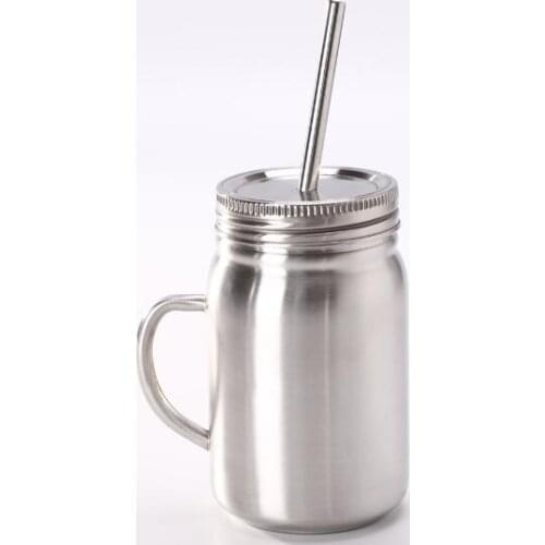 17OZ Stainless Steel vacuum Mason Jar Double Wall Mason tumbler with lid straw 17oz Coffee beer juice mug mason Cans drinking si