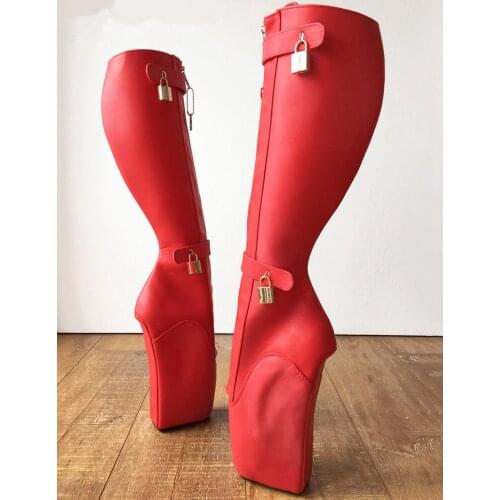 Red Matt Leather Boots Women Long Ballet Wedge Fetish High Heel Shoes Womans Winter Fashion 2019 Size 15 Heels European 11 Size